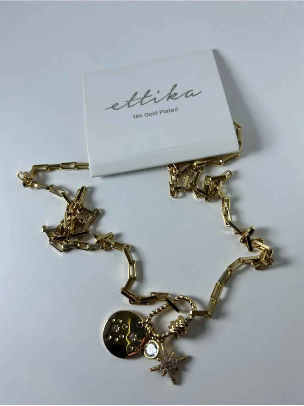 ettika Gold Starburst Crystal & Disc Charm Pendant Necklace - Picture 6 of 9